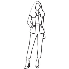 Woman in formal wear and stiletto outline.