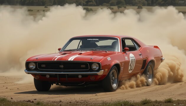 Classic Muscle Car in Action: A Red 1969 AMC Javelin AMX