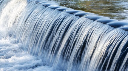 Majestic waterfall cascading down rocks in a close-up view highlighting the natural fluidity and beauty of water in motion and serenity.