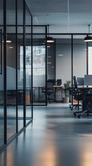 Sleek Modern Office Space with Open Plan Design and Glass Walls