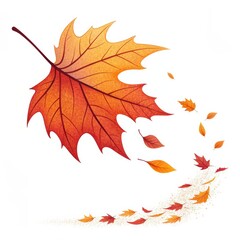 Obraz premium Illustration of a vibrant orange autumn leaf with smaller leaves cascading, symbolizing change and the beauty of fall