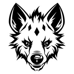 Detailed black and white illustration of a hyena face, perfect for graphic design and tattoo art.