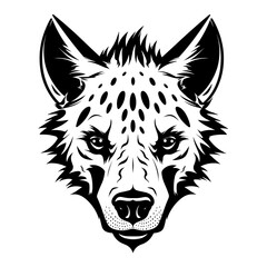 Detailed black and white illustration of a hyena face, perfect for graphic design and tattoo art.