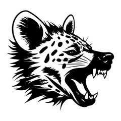 Detailed black and white illustration of a hyena face, perfect for graphic design and tattoo art.