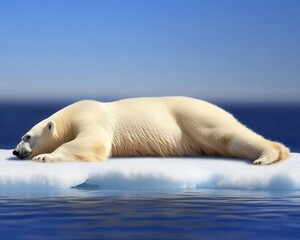 Fototapeta premium A polar bear stranded on a melting ice floe, highlighting the urgent impact of climate change on wildlife.