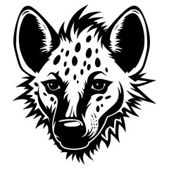 Detailed black and white illustration of a hyena face, perfect for graphic design and tattoo art.