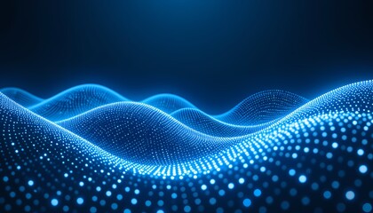 Abstract Blue Digital Wave Background, Glowing blue particles forming wavy digital landscape