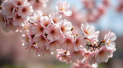 Obraz premium Cherry blossoms bloom vibrantly in a city park during spring, attracting visitors who admire their beauty and fragrance, creating a serene atmosphere