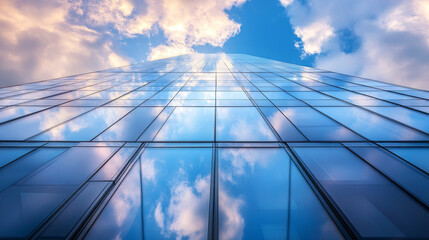 Modern Glass Skyscraper Reflecting Clouds and Sky Architectural Exterior Detail