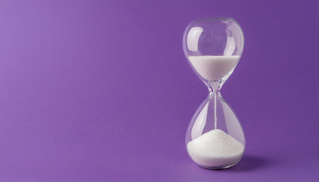 Hourglass isolated on purple background with copy space.