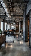 Fototapeta premium Modern Urban Office Space with Industrial Accents and Sleek Design