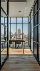 Modern Urban Office Space with Minimalist Design and City View