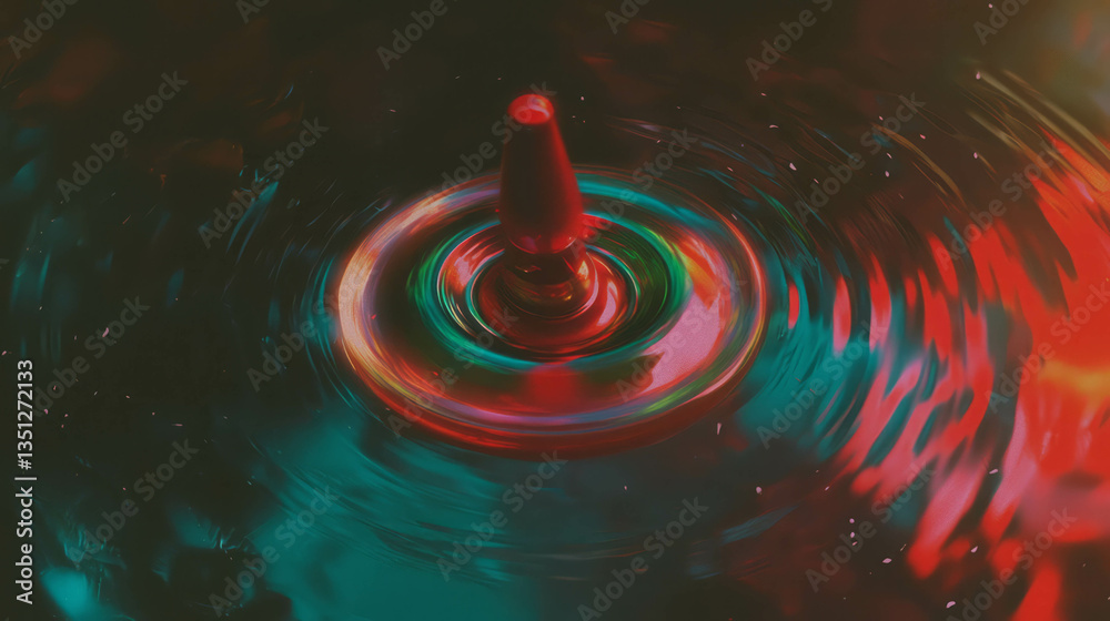 Poster vivid colorful spinning top creating whirling motion and light effect