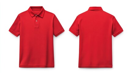 Red polo shirt displayed from the front and back, showcasing its design and texture against a neutral background