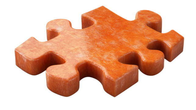 an orange textured puzzle piece isolated on white background