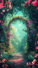 Obraz premium Vibrant Secret Garden Scene with Hidden Pathway and Lush Flora