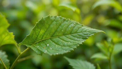 Vibrant Green Leaf Glows in Sunlight, Framed by a Dreamy, Blurred Garden Background of Pure Tranquility