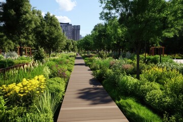 Obraz premium Explore a sprawling urban park, where nature and tranquility blend seamlessly in the heart of the city.