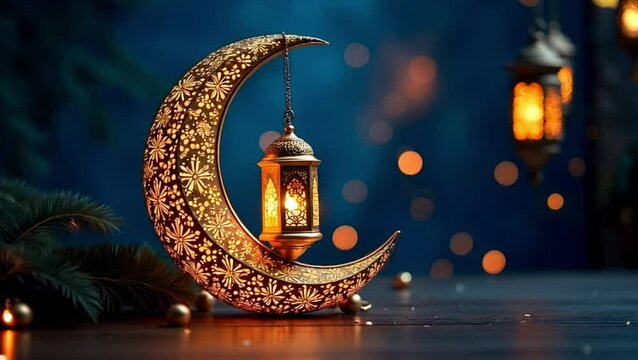 Ramadan kareem bokeh blue background. 