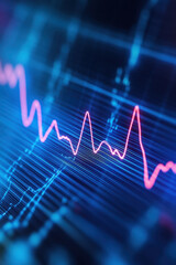 Digital pulse and data concept with neon lines.