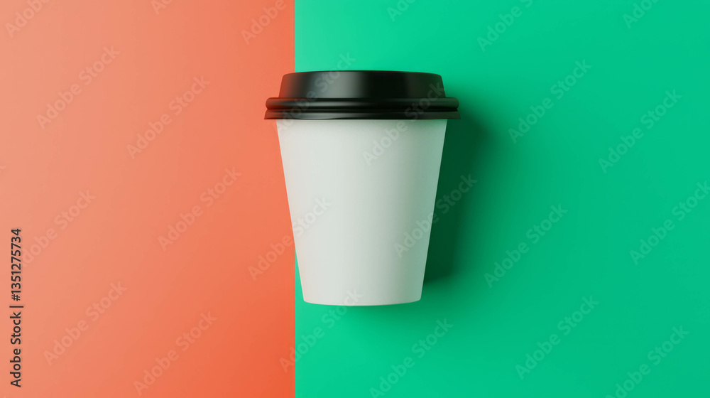 Poster modern minimalist coffee cup on colorful split background for design projects
