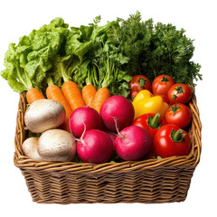 Fresh vegetables in a wicker basket healthy eating harvest bounty