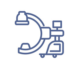 Outline medical equipment, modern technology for diagnosis of various disease, lineart pictogram, simple linear flat vector illustration isolated on white background.
