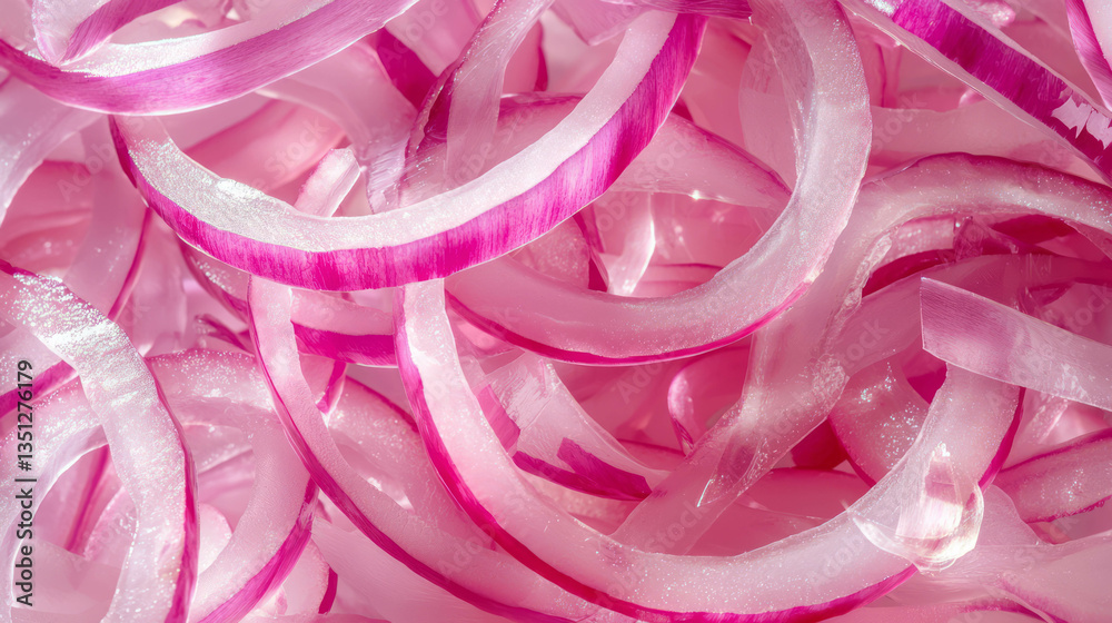 Aufkleber close-up of thinly sliced red onions for culinary use
