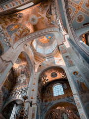 Orange ceiling in the light interior of an Orthodox church
