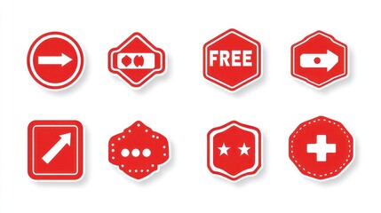 Red directional and informational icons on white