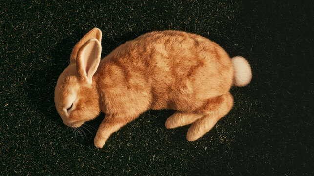 Realistic plush bunny rabbit resting on green grass - perfect for easter decor and nursery themes - Powered by Adobe