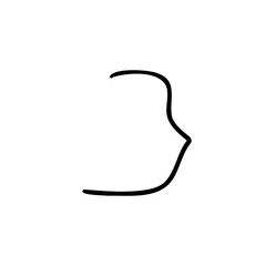 Slim right brace symbol in outline hand drawn style. Vector illustration isolated on white background. For typography, font, shop, logo, alphabet, sales, signboard, education, branding, presentation.