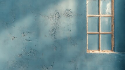 Textured Teal Blue Wall with Aged Multi Paned Window