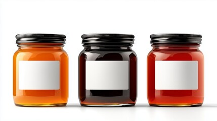 Artisan Preserves: Three jars of homemade preserves line up, each filled with a different vibrant fruit-based delight.
