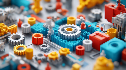 Colorful Abstract Gear Mechanism 3D Rendered Industrial Technology Background
