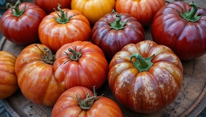 Close-up of colorful heirloom tomatoes
