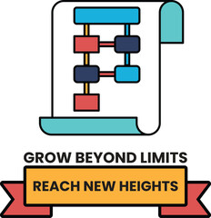 A flow chart with a ribbon around it that says Grow beyond limits