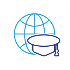 graduation icon. graduation cap toga vector with globe. explaining education, learning outcomes, bachelor. for events, celebrations, flyers. Line design style