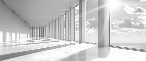 Modern White Architectural Interior with Sunlight