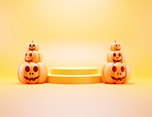 3d render of podium with halloween concept, pumpkins for product display