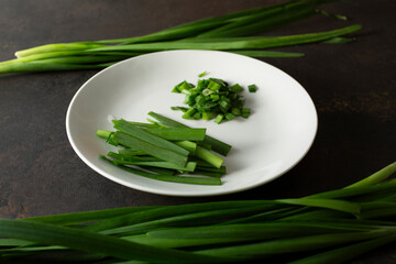 A view of a plate of chopped nira.