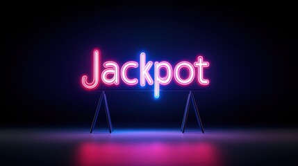 Obraz premium Vibrant Neon Jackpot Sign Illuminated in a Dark Space Showcasing Bright Colors and Eye-Catching Design for Gambling or Casino Themes