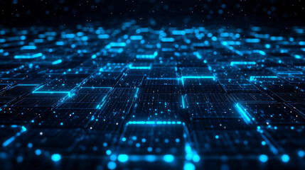 Abstract digital technology background with glowing circuit board pattern, illustrating data flow, connectivity, and modern technology concepts.