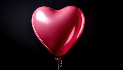 Red heart shaped balloon on a black background