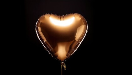 Golden heart shaped balloon on a black background