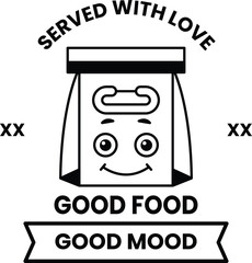 bag with a smiling face on it that says Good Food and Good Mood