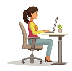 A businesswoman employee sitting at her desk with laptop, remote work concept