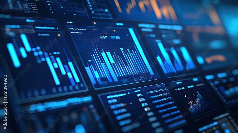 Poster modern data visualization dashboard with colorful graphs and charts