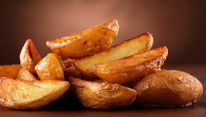 Fried potatoes on a brown background