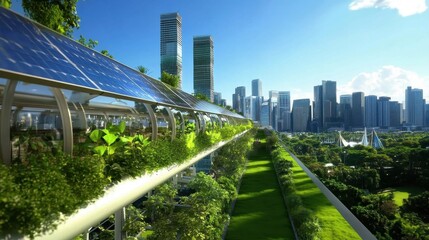 Solar Panels Enhancing Sustainability in a Lush Green Urban Landscape